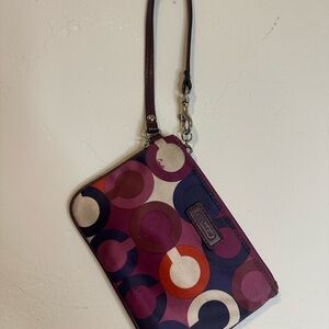 Coach Purple and Red Circle Pattern Wristlet